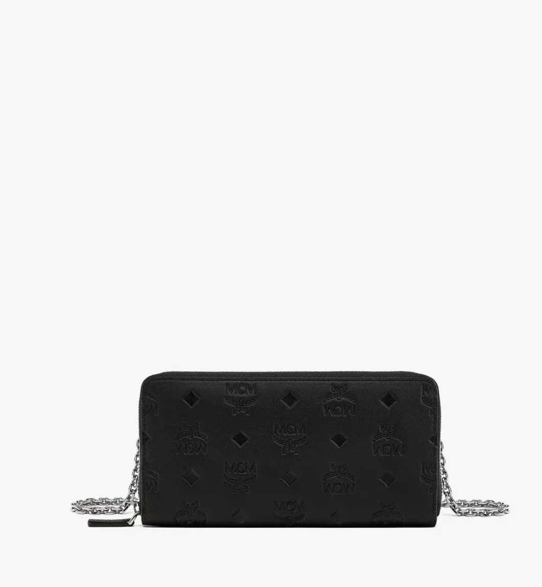 Aren Chain Zip Around Wallet In Embossed Monogram Leather