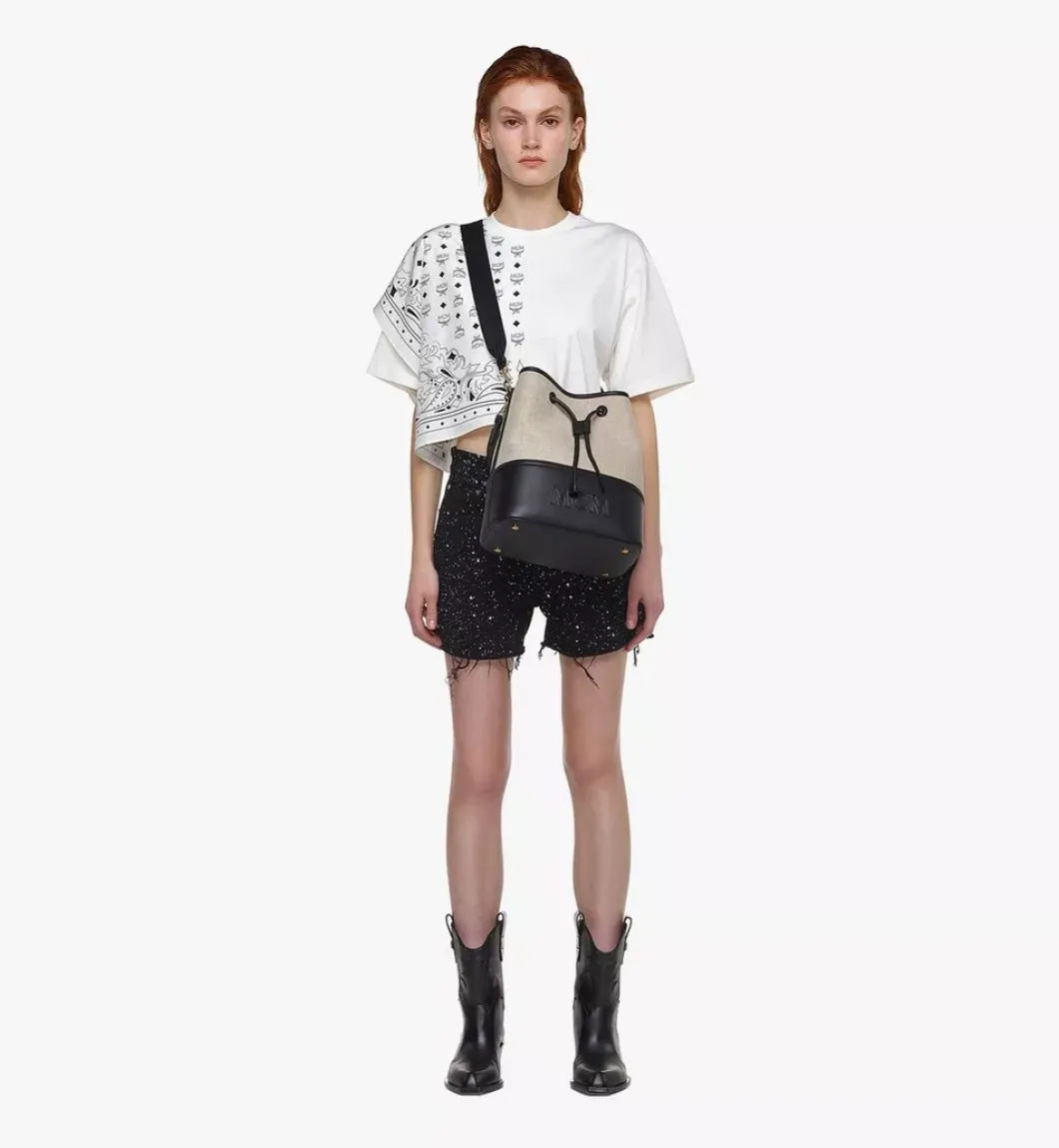 Aren Drawstring Bag In Linen Leather Mix
