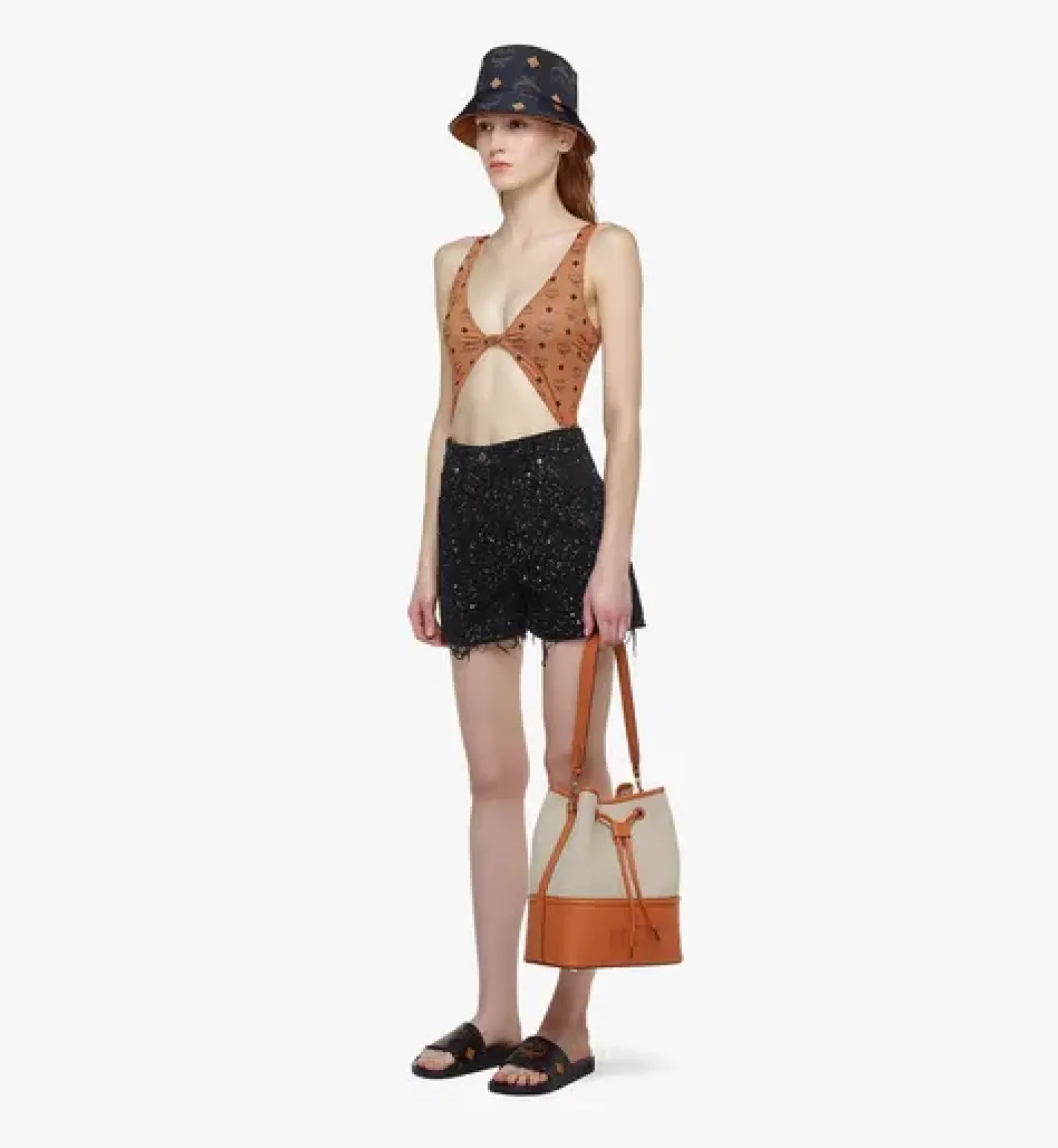 Aren Drawstring Bag In Linen Leather Mix