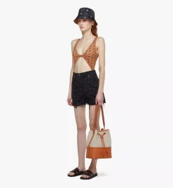 Aren Drawstring Bag In Linen Leather Mix