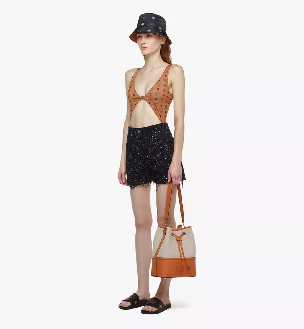 Aren Drawstring Bag In Linen Leather Mix