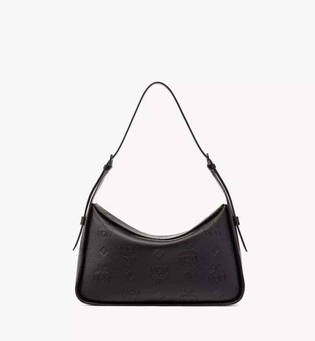 Aren Flap Hobo Bag In Embossed Monogram Leather