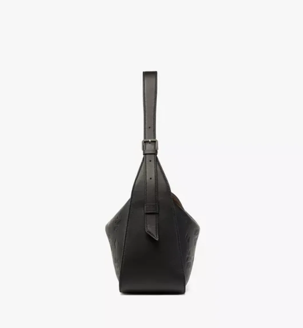 Aren Flap Hobo Bag In Embossed Monogram Leather