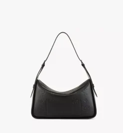 Aren Flap Hobo Bag In Embossed Monogram Leather