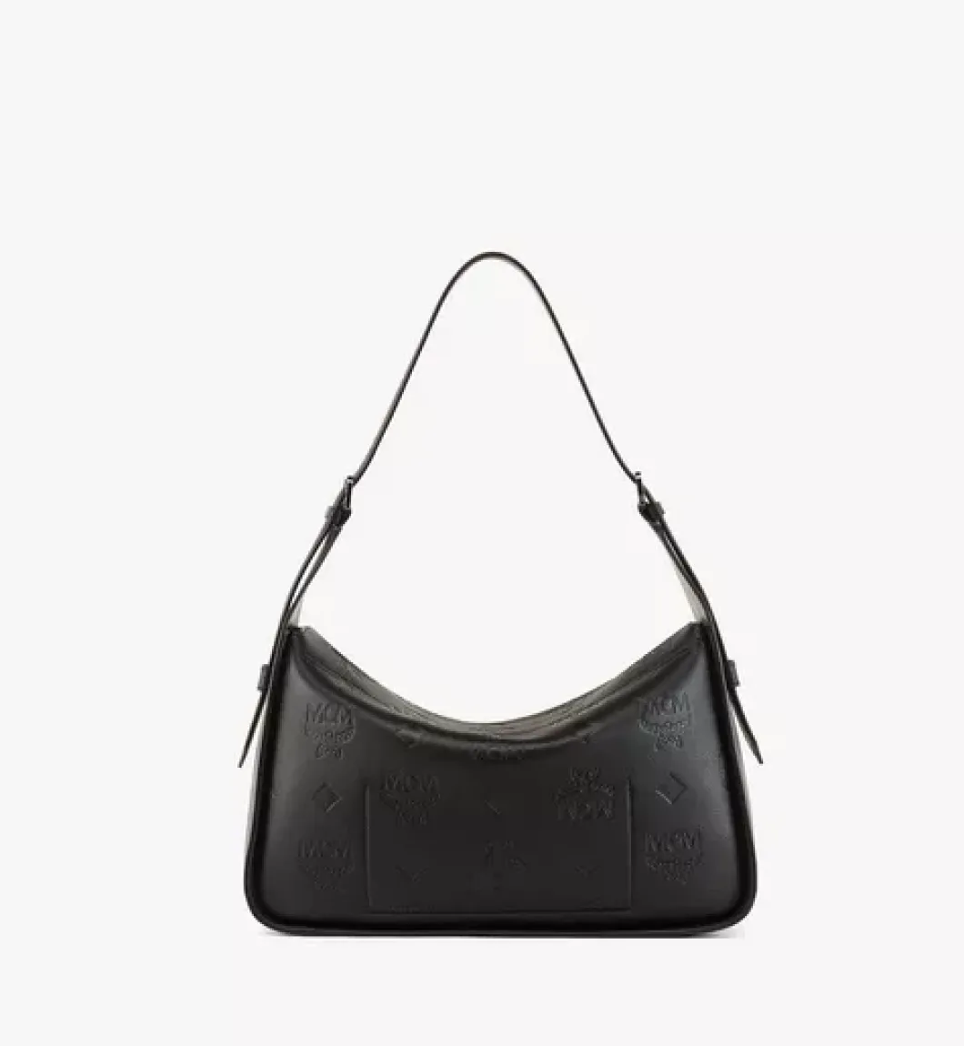 Aren Flap Hobo Bag In Embossed Monogram Leather