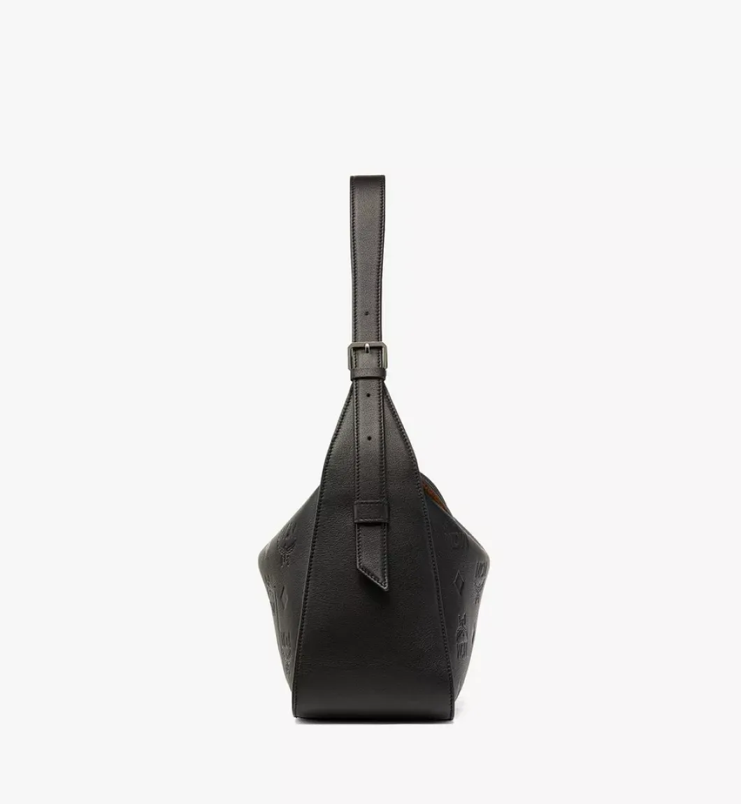 Aren Flap Hobo Bag In Embossed Monogram Leather