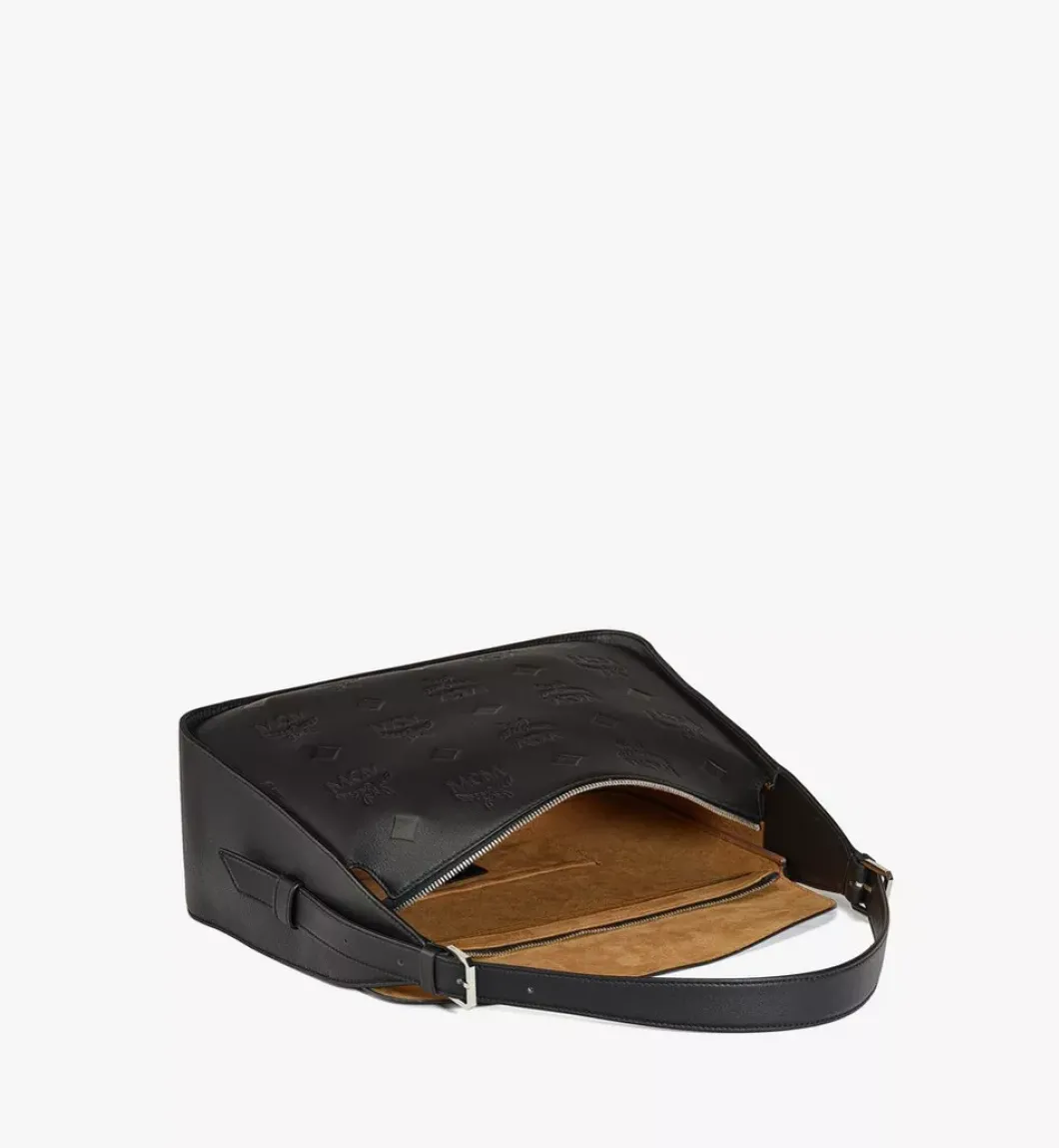 Aren Flap Hobo Bag In Embossed Monogram Leather