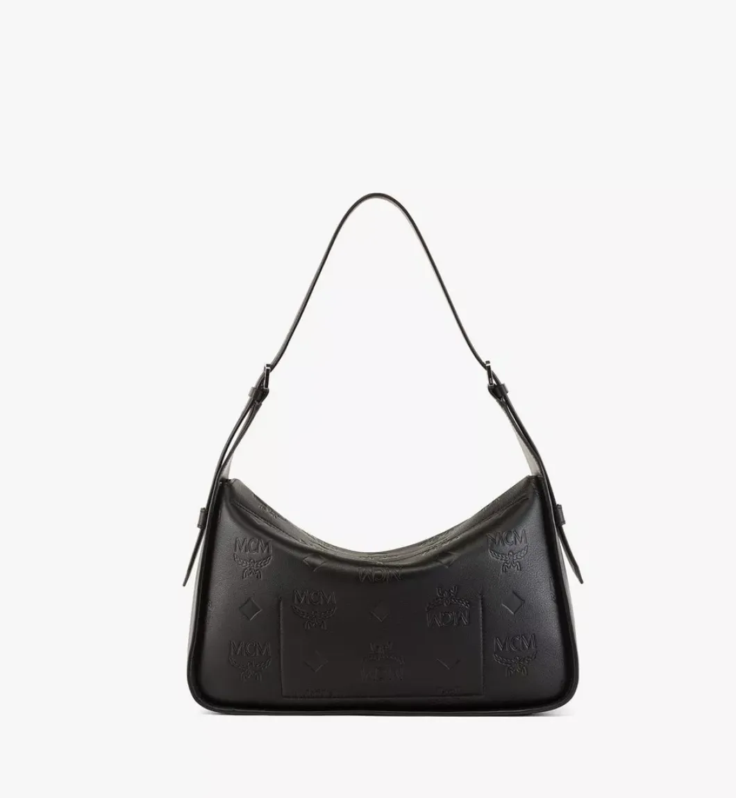 Aren Flap Hobo Bag In Embossed Monogram Leather