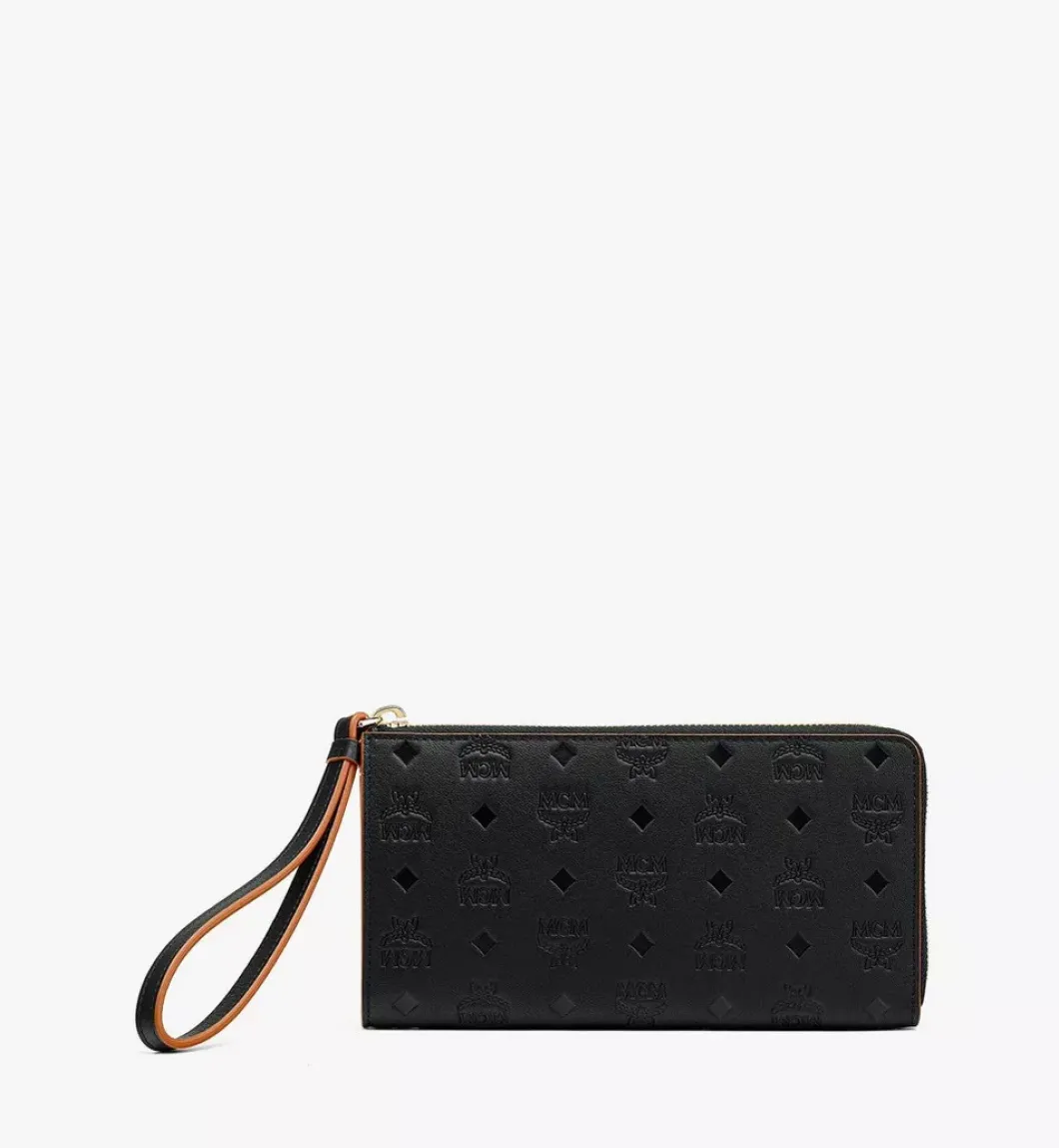 Aren Zip Around Wallet In Embossed Monogram Leather