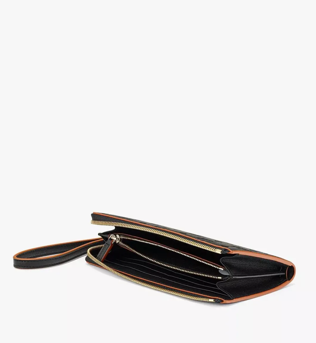 Aren Zip Around Wallet In Embossed Monogram Leather