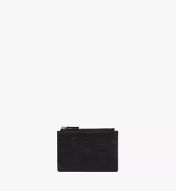 Aren Zip Card Case In Embossed Monogram Leather