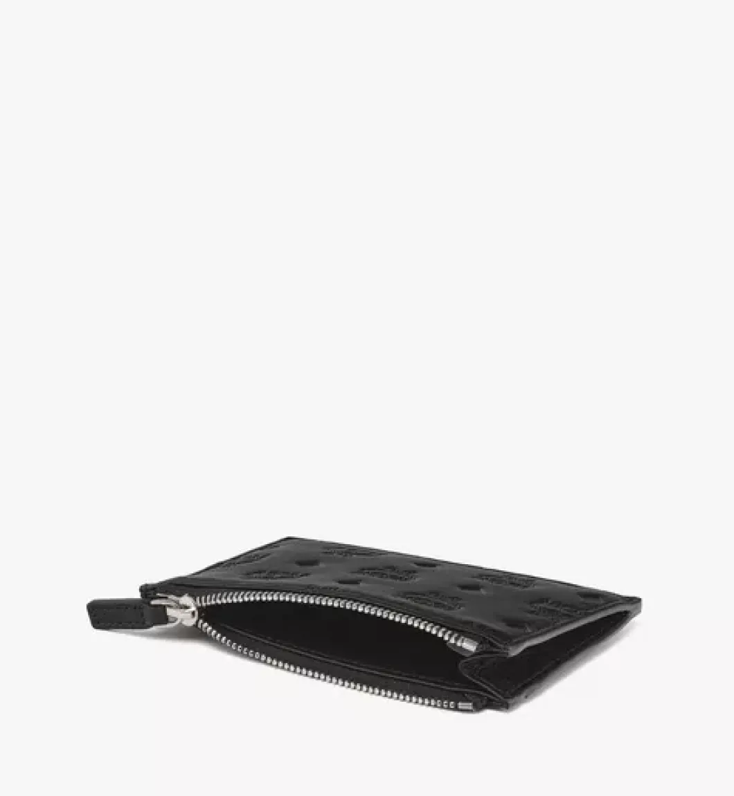 Aren Zip Card Case In Embossed Monogram Leather