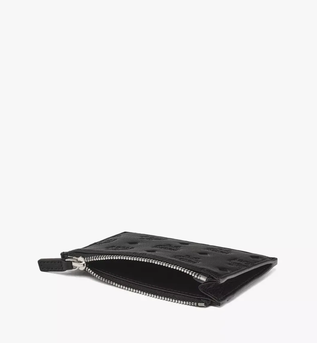 Aren Zip Card Case In Embossed Monogram Leather