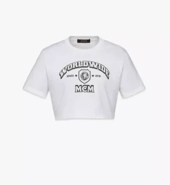 Mcm Worldwide Print Cropped T-Shirt In Organic Cotton