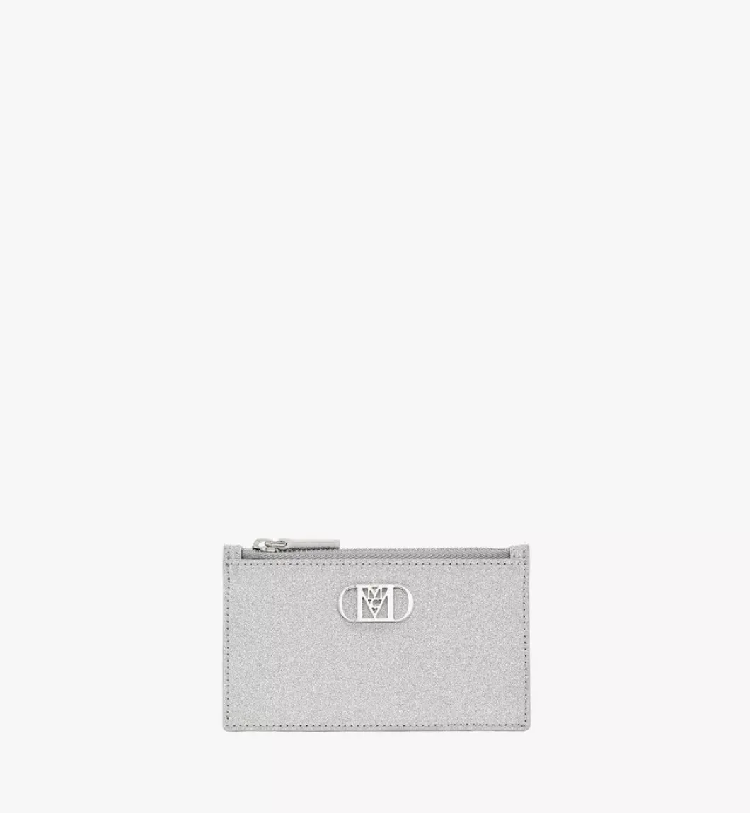 Mode Travia Zip Card Case In Glitter Leather