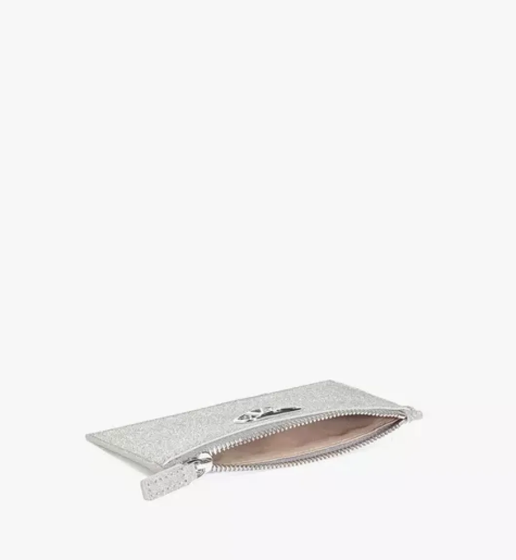 Mode Travia Zip Card Case In Glitter Leather