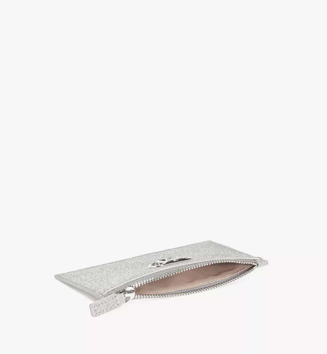 Mode Travia Zip Card Case In Glitter Leather
