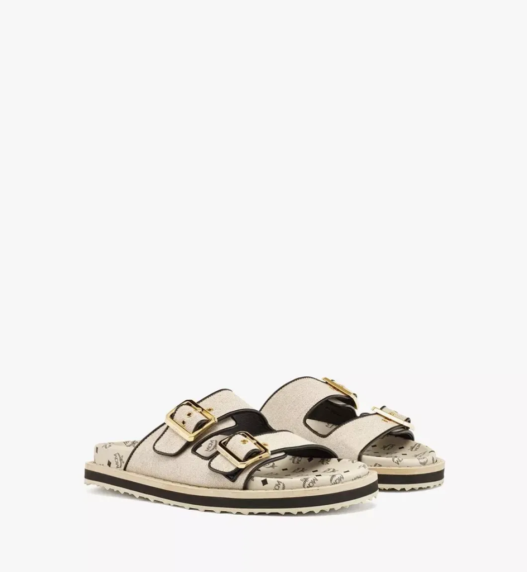 Sandals In Linen Leather Mix