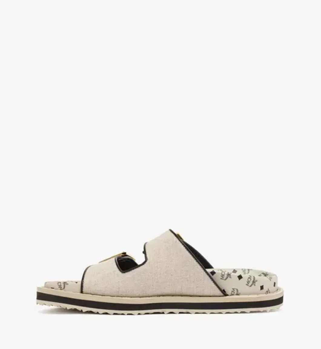 Sandals In Linen Leather Mix