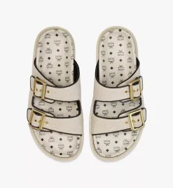 Sandals In Linen Leather Mix