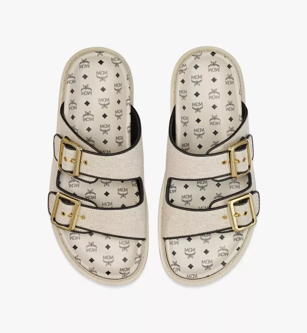 Sandals In Linen Leather Mix