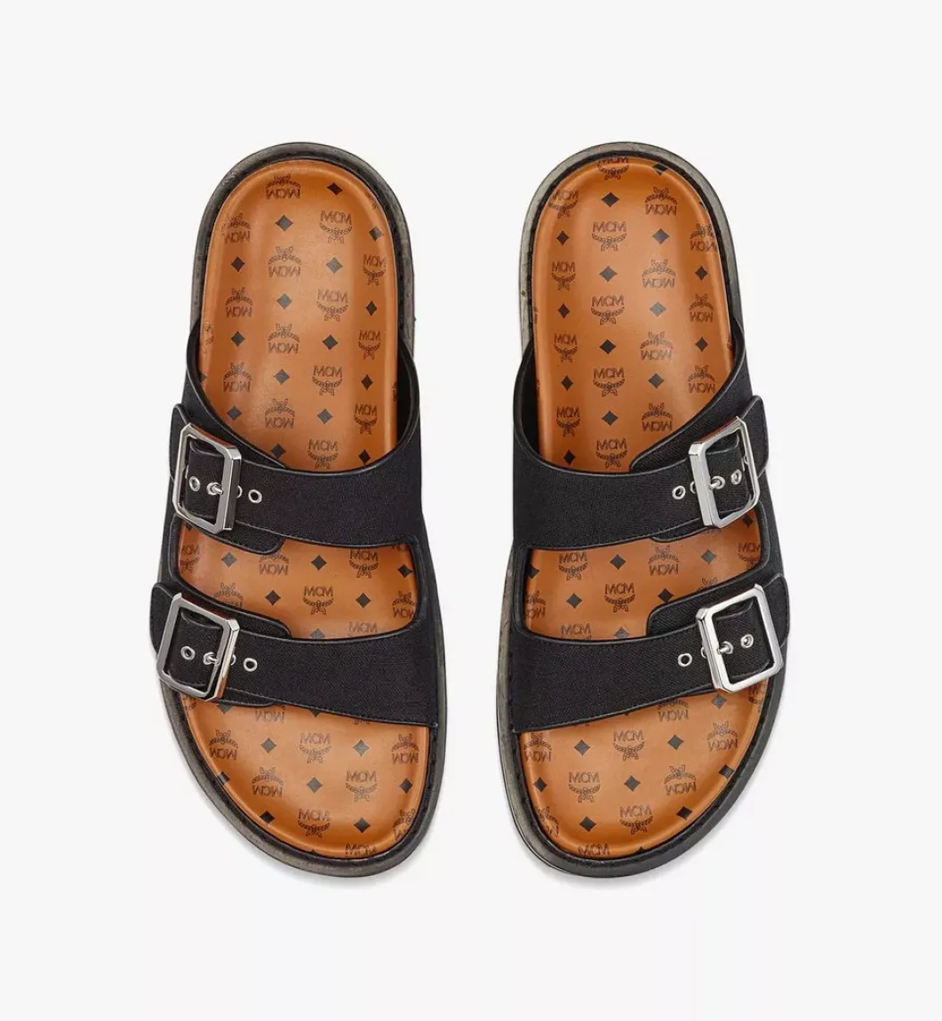 Sandals In Linen Leather Mix