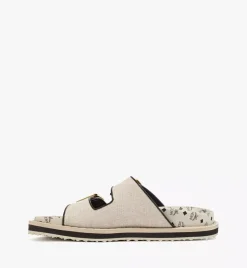 Sandals In Linen Leather Mix