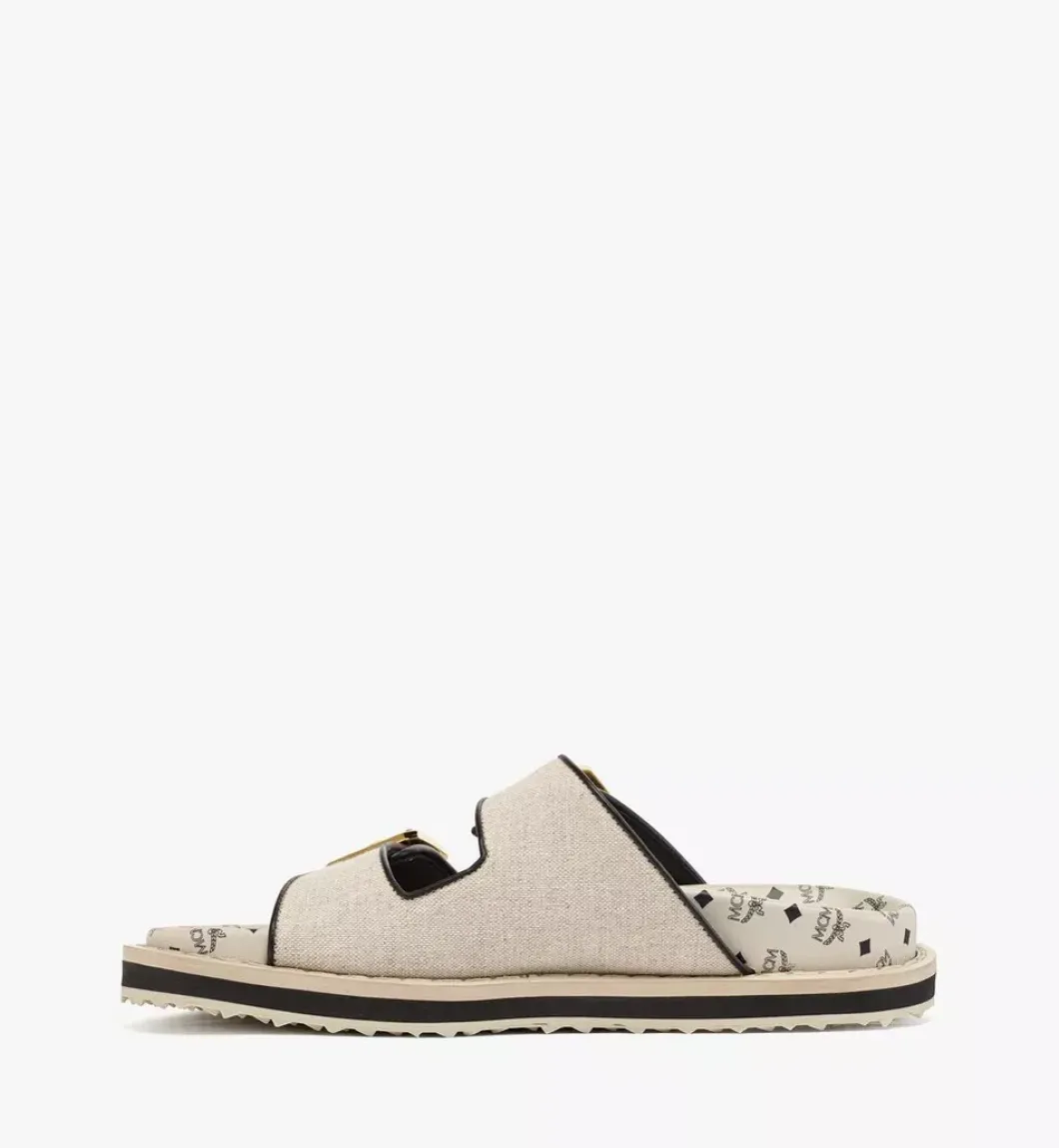 Sandals In Linen Leather Mix