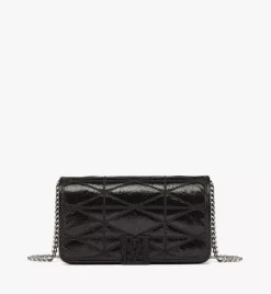 Travia Quilted Chain Wallet In Crushed Leather