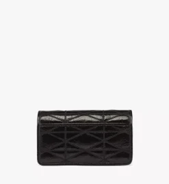 Travia Quilted Chain Wallet In Crushed Leather