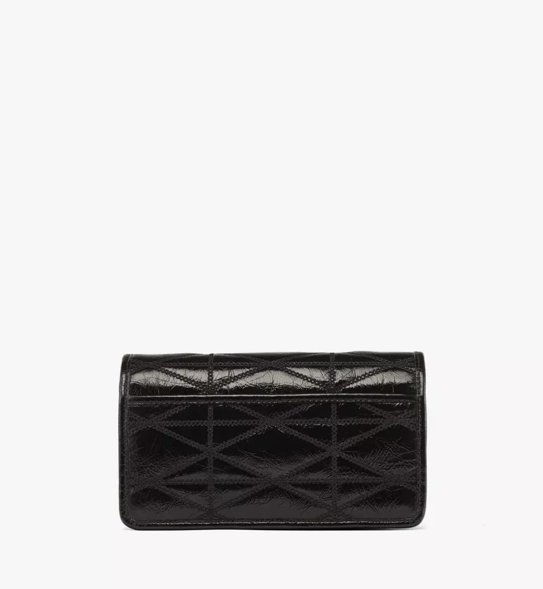 Travia Quilted Chain Wallet In Crushed Leather