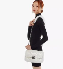 Travia Shearling Shoulder Bag In Cloud Quilted Leather